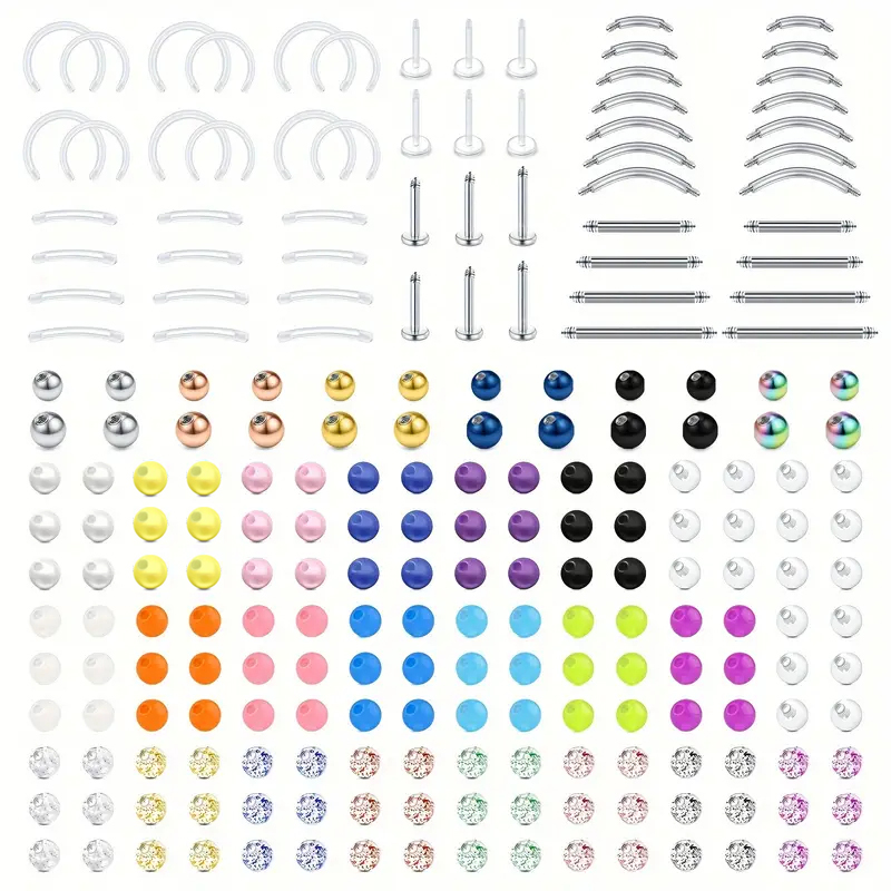 Body Jewelry Replacement Ball - 226pcs 16G aço inoxidável & acrílico