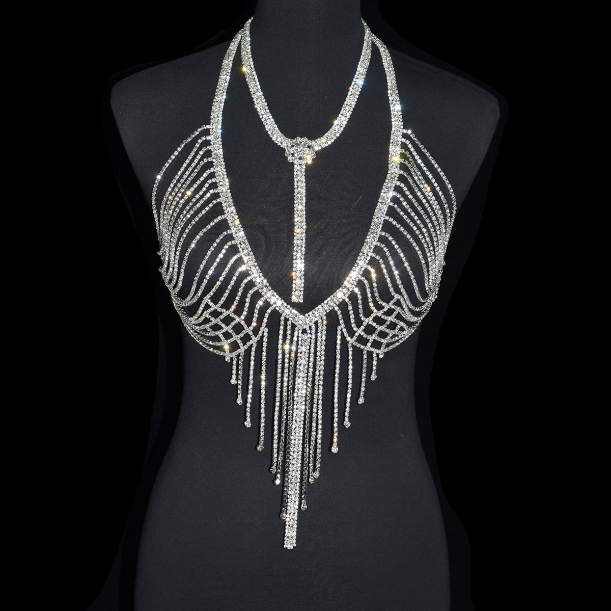 Body Jewelry Bra - Corrente Corporal Strass Brilhante para Mulheres,