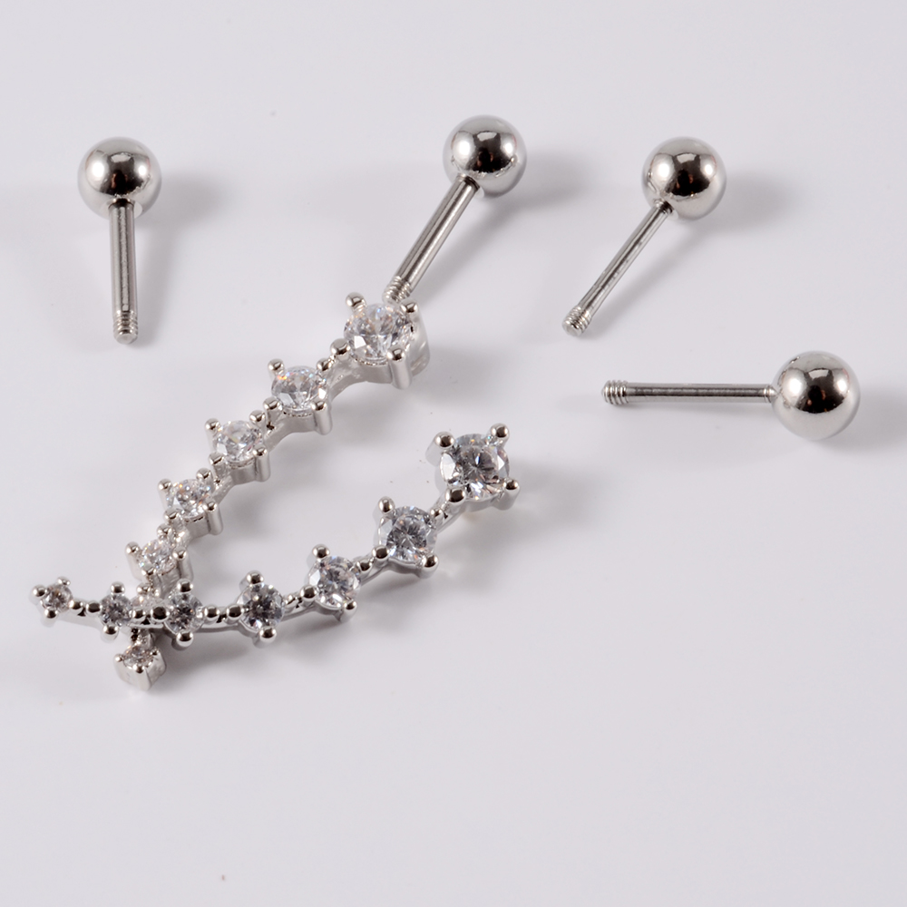 1pc aço inoxidável cz orelha t - Body Jewelry Barbell avaliação e preço