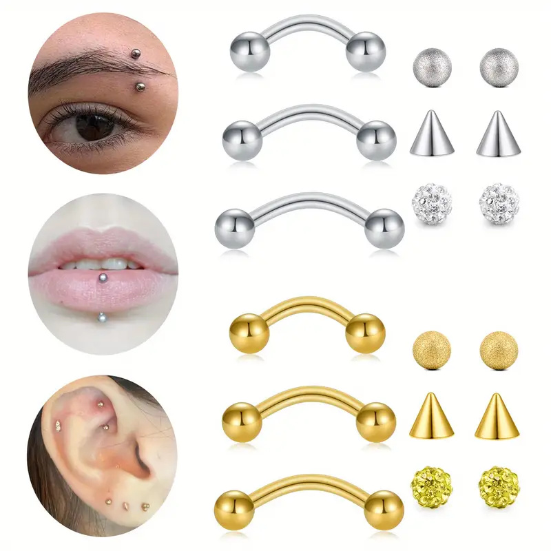 3pcs 16G aço inoxidável curvad - Body Jewelry Replacement Ball avaliação e preço