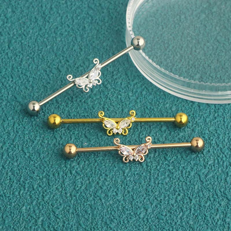 Brincos de Barra CZ Borboleta  - Body Jewelry Barbell avaliação e preço